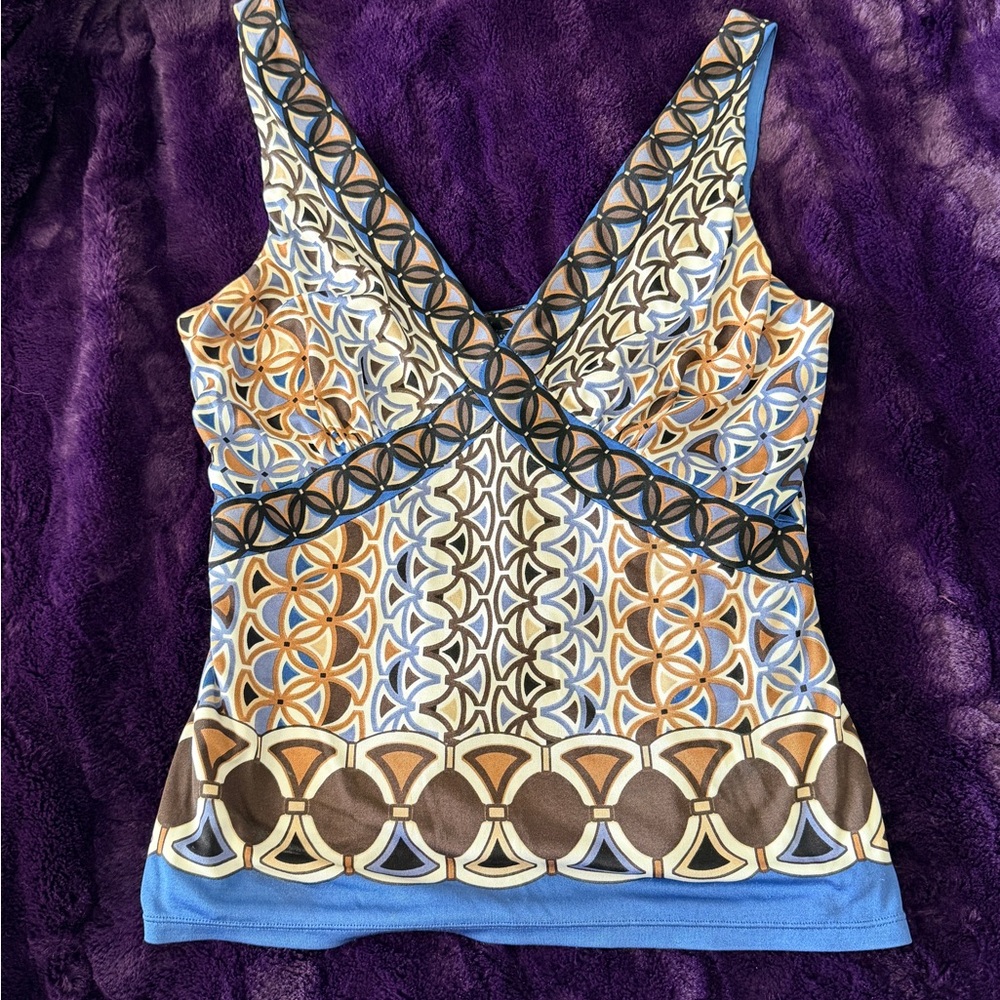 Elie Tahari silk Geometric Patterned V-Neck Top